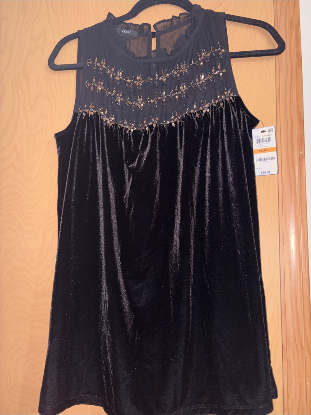 Alfani Women's Sleeveless Velvet Beaded Dress Top Size S